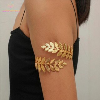 COD💖แหวนแขนใบไม้ยอดนิยม กำไลข้อมือโลหะแบบเปิดปรับได้ ทรงโอเว…