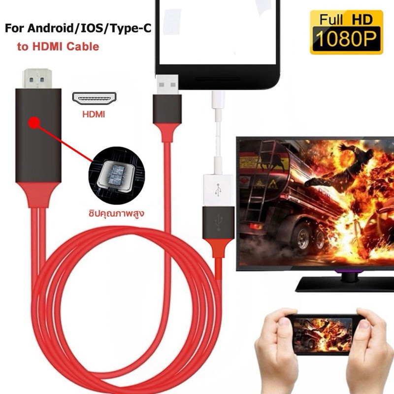 สาย HDMI 3in1HDMI Cable สายต่อจากมือถือเข้าทีวี Mobile Phone HDTV For ios/Android/Type-C Phone To HD