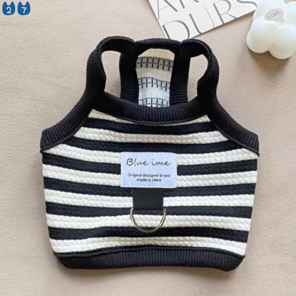 ใหม่ฤดูใบไม้ผลิฤดูร้อนสีดําและสีขาวลายแขวนฉุดบางเสื้อผ้าสุนัขเท็ดดี้ยอร์คเชียร์ลูกสุนัขขนาดเล็กเสื้อผ้าสัตว์เลี้ยงน่ - รูปที่ 3