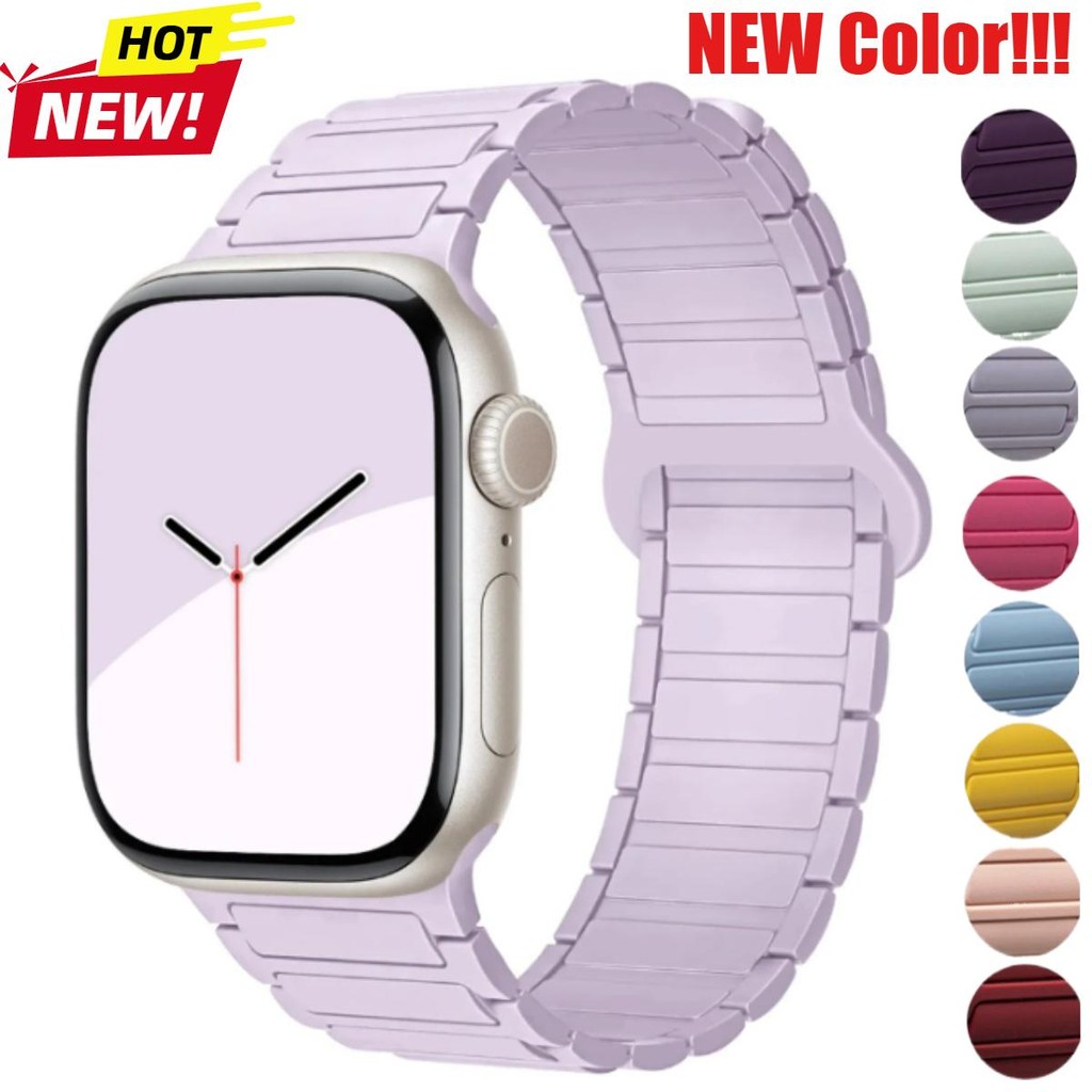 สายซิลิโคนแม่เหล็กสําหรับ Apple Watch Ultra 2/S10/9/8/7/6/SE/3/2 ขนาด 49/46/42/44/45/41/38/40 มม. รองรับหลายรุ่น