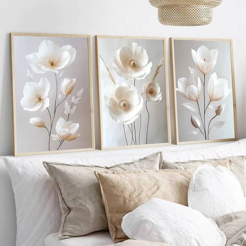 Frameless Nordic Beige Peony ดอกไม้ผ้าใบภาพวาดดอกไม้โมเดิร์นภาพโปสเตอร์ความงาม Home Wall Decor ราคา ถูกที่สุด ดีลบีเคเค แกลเลอรีภาพที่ 2