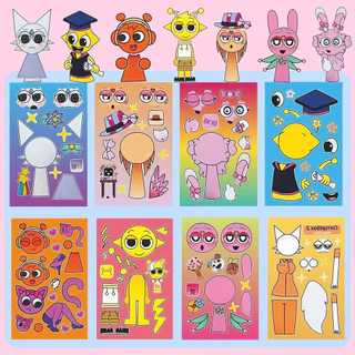 8 ชิ้นเด็ก Sprunki Dress Up สติกเกอร์สําหรับปริศนาของเล่นทําด้วยมือ DIY สติกเกอร์สนุก