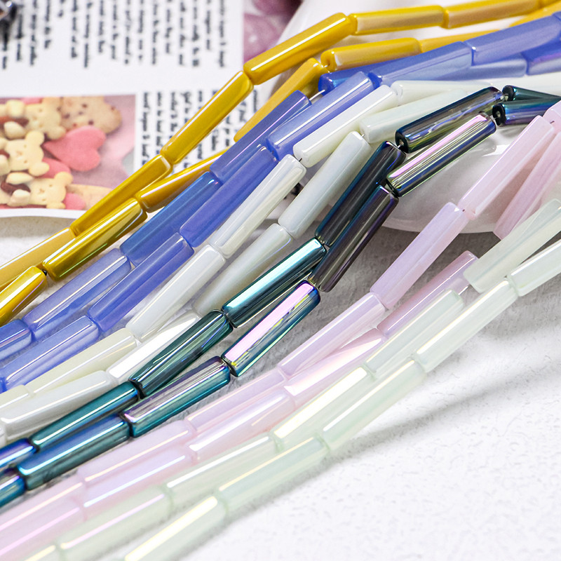 4 * 20 มม. Symphony ยาวลูกปัดแก้วสี่เหลี่ยมตรงหลอด diy โฮมเมด Hairpin พู่วัสดุ