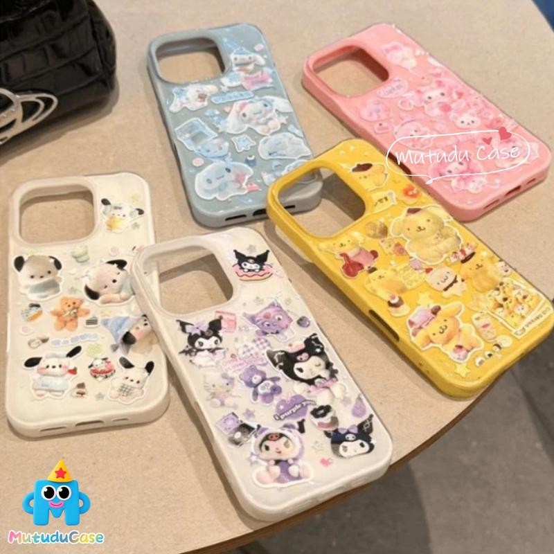 เคสไอโฟน15สำหรับ IPhone 16 13 11 15 14 12 Pro Max 7 Plus XR XS หมี คุโรมิ โปชาคโค ซินนามอนโรล ระลอกคลื่นน้ำ ริ้วรอย แคส