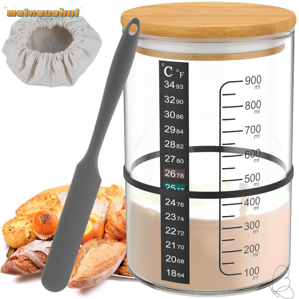 MAINAUSHUI Sourdough Starter Jar Kit, ที่เก็บอาหารปากกว้าง Sourdough Starter Container, นํากลับมาใช้