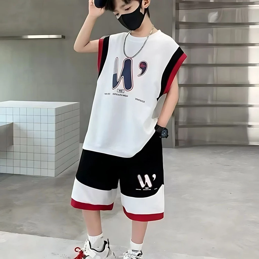 Modeng Baby เซ็ตแขนกุด สกรีนตัว2 สี เสื้อแขนสั้น กางเกงขาสั้น   เซท 2 ชิ้น   ใส่เที่ยวเท่ห์ๆ ด้วยชุดเซท เนื้อผ้านุ่ม thumbnail 5
