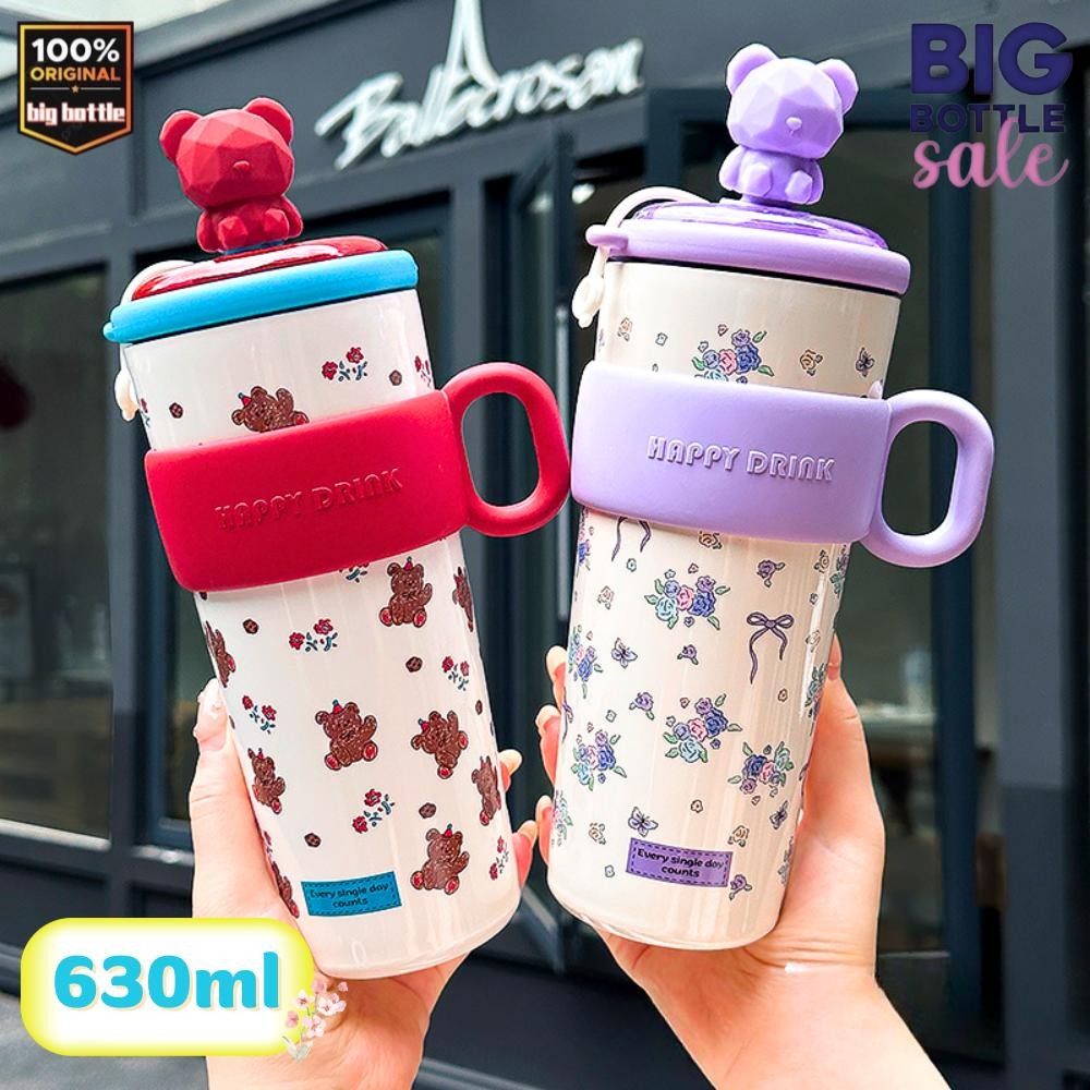 แก้วเก็บความเย็น เก็บความร้อน แก้วน่ารัก 630ml. เก็บได้ทั้งร้อนและเย็น สแตนเลส316 มีหูจับและหลอดในตัว
