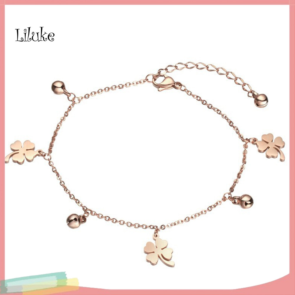 LK Lucky Clover Bells Charm สร้อยข้อเท้าโซ่เท้าผู้หญิงฤดูร้อนรองเท้าแตะสร้อยข้อมือข้อเท้า
