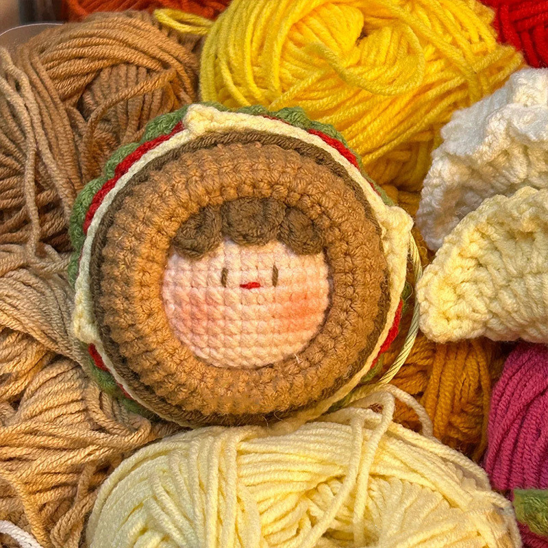diy Hamburger Beginner]Knitting Kit for Beginners Cute Potato Chips Yarn[Crochet Pendant for Relaxat