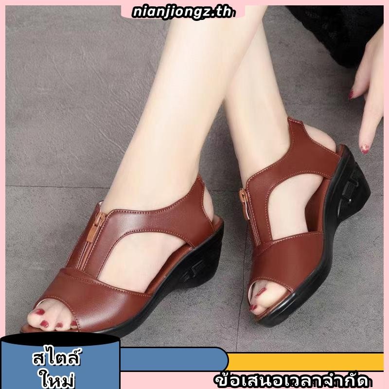 [TESN] รองเท้าแตะ เปิดนิ้วเท้า พื้นหนา กันลื่น มีซิป สไตล์โรมัน แฟชั่นสําหรับผู้หญิง OOQ