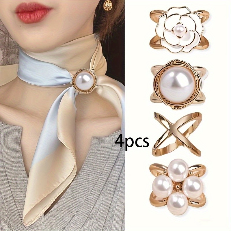 ชุดหัวเข็มขัดผ้าพันคอไหม 4 ชิ้นนี้สง่างามและทันสมัยมันมีหัวเข็มขัดผ้าพันคอมุกคาเมลเลียอุปกรณ์เสื้อผ้าและคลิปผ้าคลุมไหล่สไตล์โบฮีเมียนรูป X