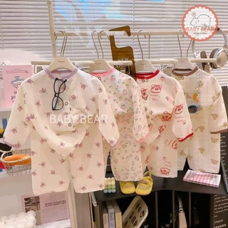 ชุดนอนเด็ก เสื้อแขนยาวกางเกงขายาว ชุดลำลองเด็ก กระดุมหน้า ผ้าบางเบา ใส่สบาย Size 80-120 cm