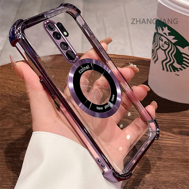 กรณีสําหรับOPPO A5 2020 A9 2020 กันกระแทกElectroplatedโปร่งใสความละเอียดสูงเคสโทรศัพท์ความงามแม่เหล็กดูดออกแบบซิลิโคนTPU Soft Shell