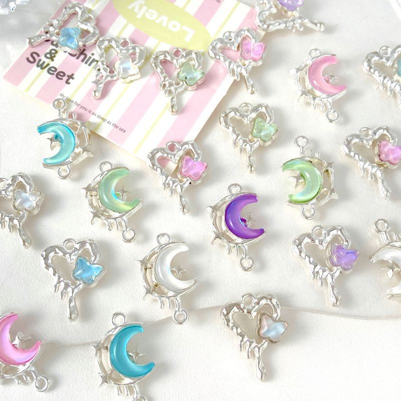 จี้โลหะผสม Fluid Star Heart พร้อมอุปกรณ์ DIY สำหรับสร้อยข้อมือและต่างหู