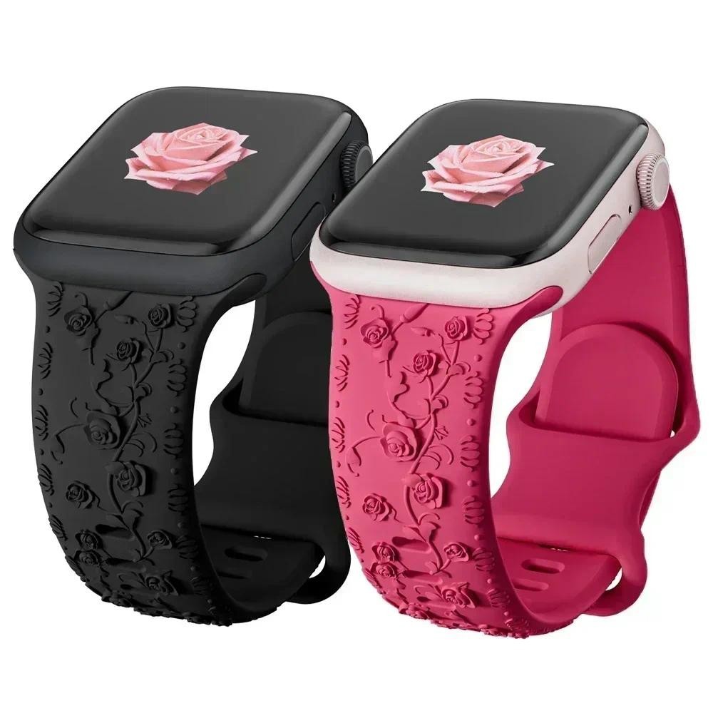 ดอกไม้แกะสลักสร้อยข้อมือสายคล้องคอสําหรับ Apple Watch Ultra ultra2 IWatch series 9 8 7 6 SE 5 4 3 49/45/44/42/41/40/43 มม.