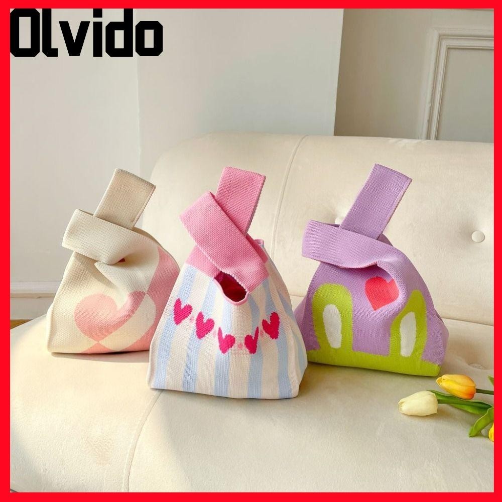 กระเป๋าถือถัก OLVIDO,กระเป๋าข้อมือถักปมน่ารัก,กระเป๋าโท้ทการ์ตูนความจุสูงผู้หญิง