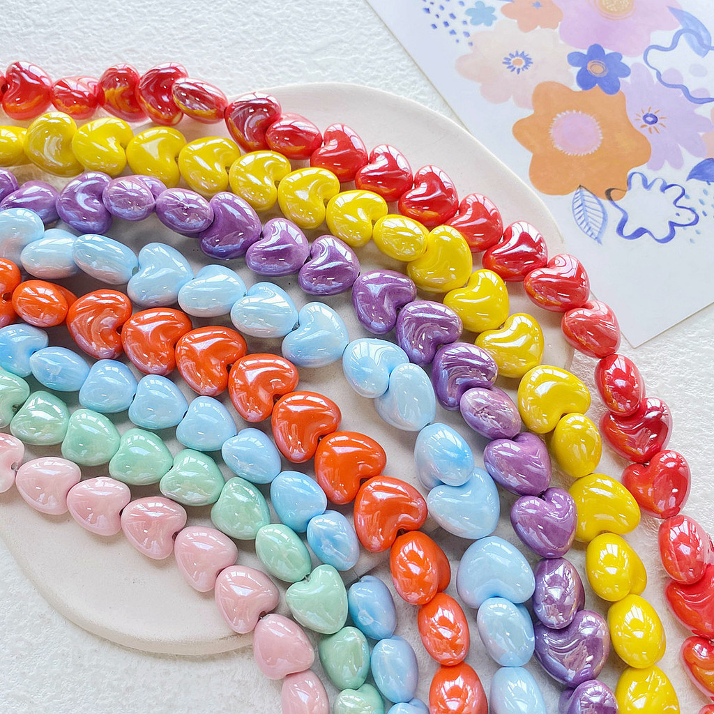 ลูกปัดเซรามิกหัวใจสี ab สีสัน DIY ทำมือ สร้อยข้อมือ สร้อยคอ วัสดุทำมือ ต่างหู อุปกรณ์เครื่องประดับ U