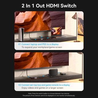 Vention HDMI Switcher 8K Bi-Direction 2.1 HDMI Switch 1x2/2x1 อะแดปเตอร์ 2 in 1 Out Converter สําหรับ PS4/5 กล่องทีวี HDMI Splitter