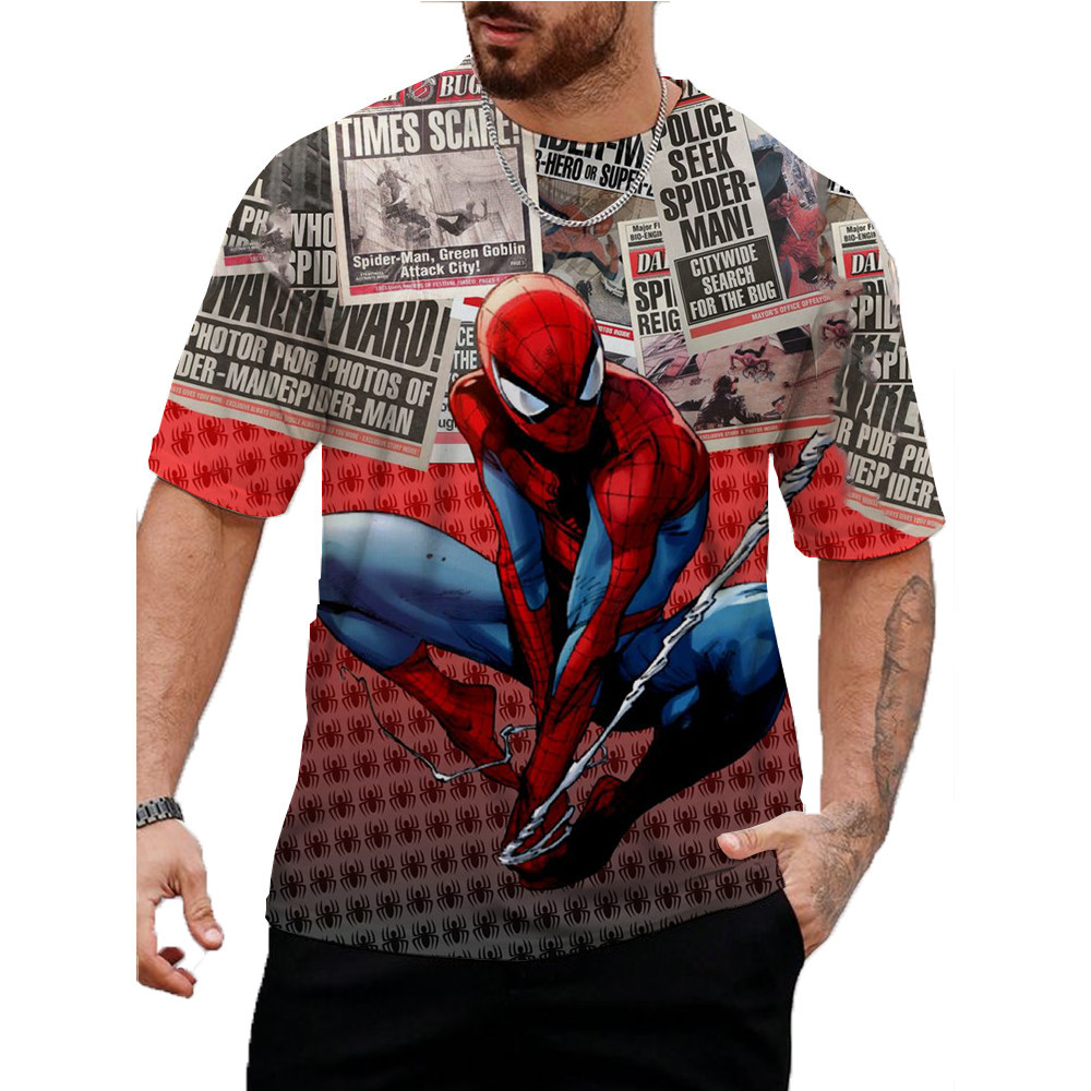 เสื้อยืดฤดูร้อนสําหรับผู้ชาย Simple Marvel Spider Man พิมพ์รูปแบบ Cool Breathable แขนสั้นอินเทรนด์ Casual Tshirt ขนาดใหญ่ด้านบน