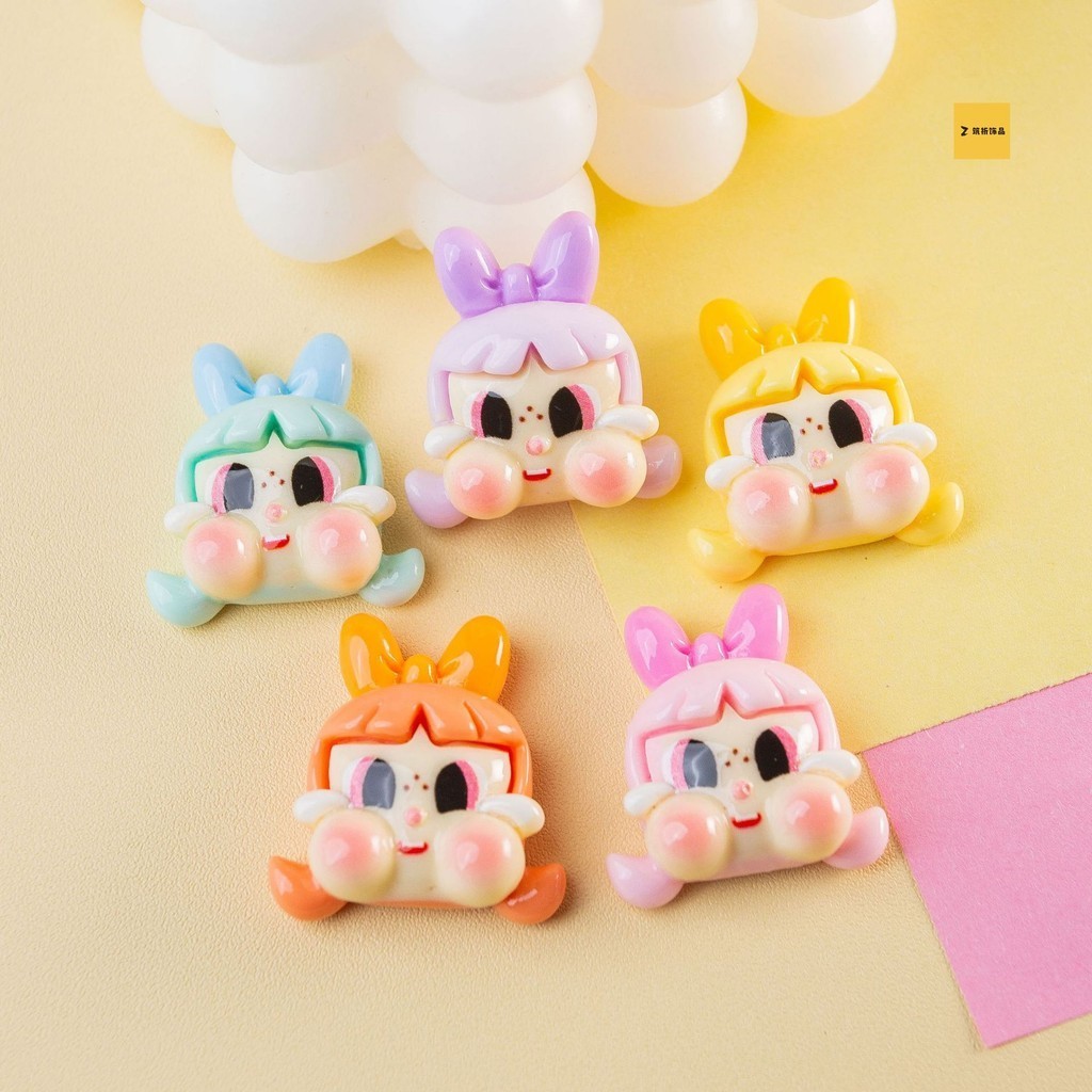 การ์ตูนเงาสไตล์ใหม่ พาวเวอร์พัฟ สาวครีมกาวเคสโทรศัพท์สร้อยข้อมือเครื่องประดับ ทําเอง จี้อุปกรณ์เรซินวัสดุ