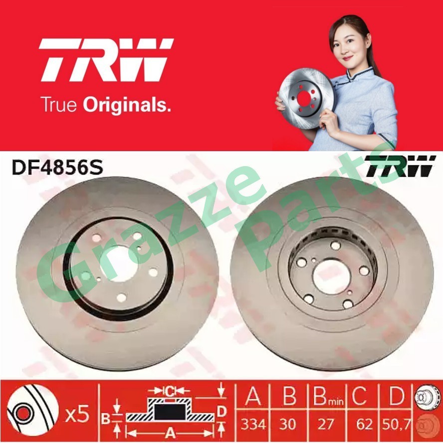 (1 ชิ้น) TRW ดิสก์เบรกโรเตอร์ด้านหน้า RH สําหรับ DF4856S Lexus GS300 GS430 GS450H (334 มม.)