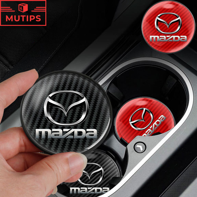 Mazda 1 ชิ้น สากล รถ ถ้วยน้ําเสื่อ คาร์บอนไฟเบอร์ พรมกันลื่น PVC รถน้ำถ้วยเสื่อ 2 3 CX5 CX30 CX8 CX3 Mazda2 6 5 CX9 BT50