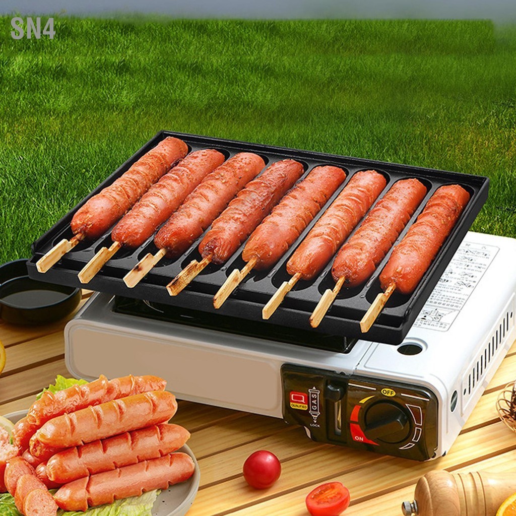 SN4 8 กริดไส้กรอกกระทะย่างป้องกัน Stick แผ่นอลูมิเนียมหนาปลอดภัย Hot Dog แม่พิมพ์ถาดสำหรับ Home