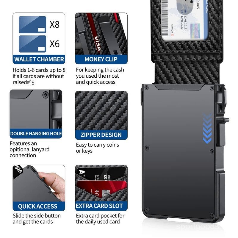 บุรุษกระเป๋าสตางค์ยุทธวิธีพับกระเป๋าสตางค์สำหรับผู้ชายโลหะ RFID ปิดกั้นอลูมิเนียมผู้ถือบัตรเงิน, Minimalist บุรุษกระเป๋าสตางค์พร้อมกล่องของขวัญ