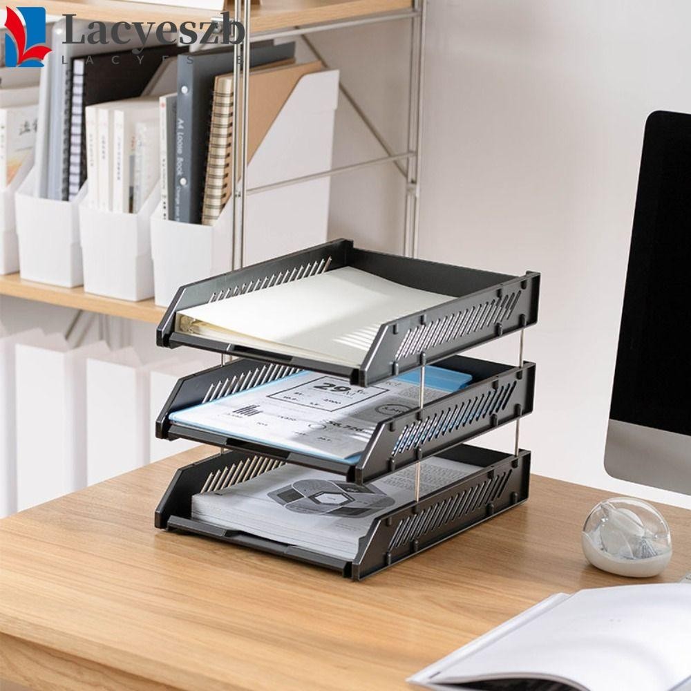 Lacyeszb ชั้นวางแฟ้มสามชั้น, ที่เก็บแฟ้ม Desktop Organizer ถาดเก็บแฟ้ม A4, ชั้นเก็บของเรียบง่ายผู้ถือแฟ้มพลาสติกหลายชั้นถาดแฟ้ม Sundries