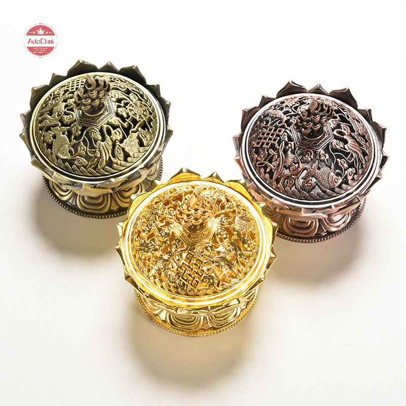 Adachoi ทิเบตรวบรวม Bronze มงคล Lotus Shape รูปปั้นกล่องธูป Burner Censer TH