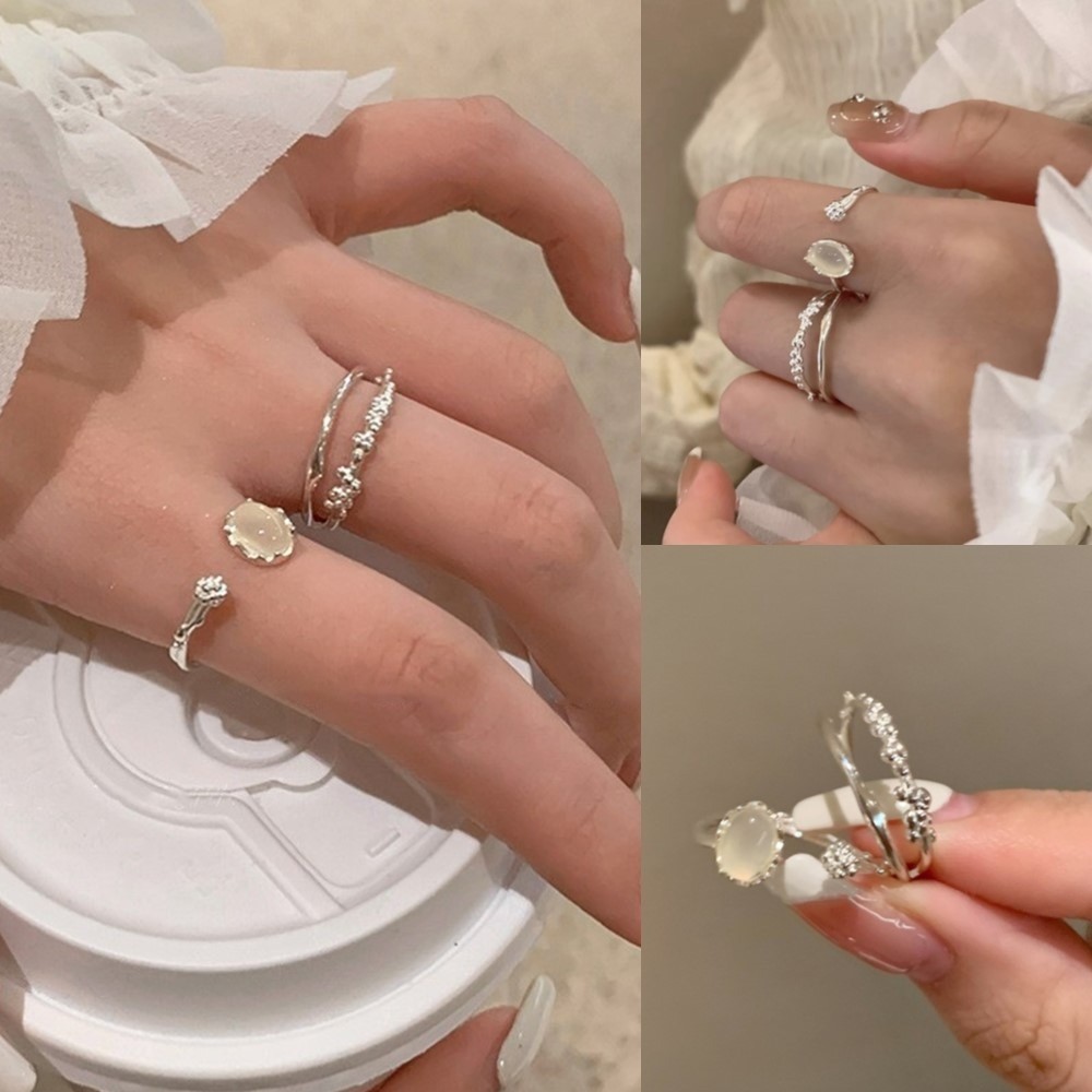 แหวนสองชั้นหวานสําหรับผู้หญิงแฟชั่นส่วนบุคคลหรูหรา Handpiece