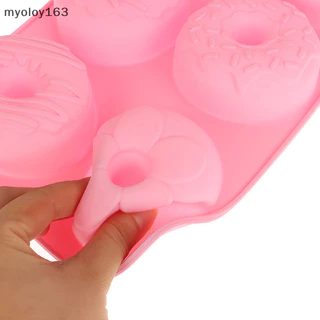 Myoloy แม่พิมพ์ซิลิโคนโดนัท 6 ช่องช็อกโกแลตแม่พิมพ์ Pastry ขนมปังเค้ก Mould Non-Stick แม่พิมพ์ขนม DIY ถาดอบ Doughnut ทําเครื่องมือ TH