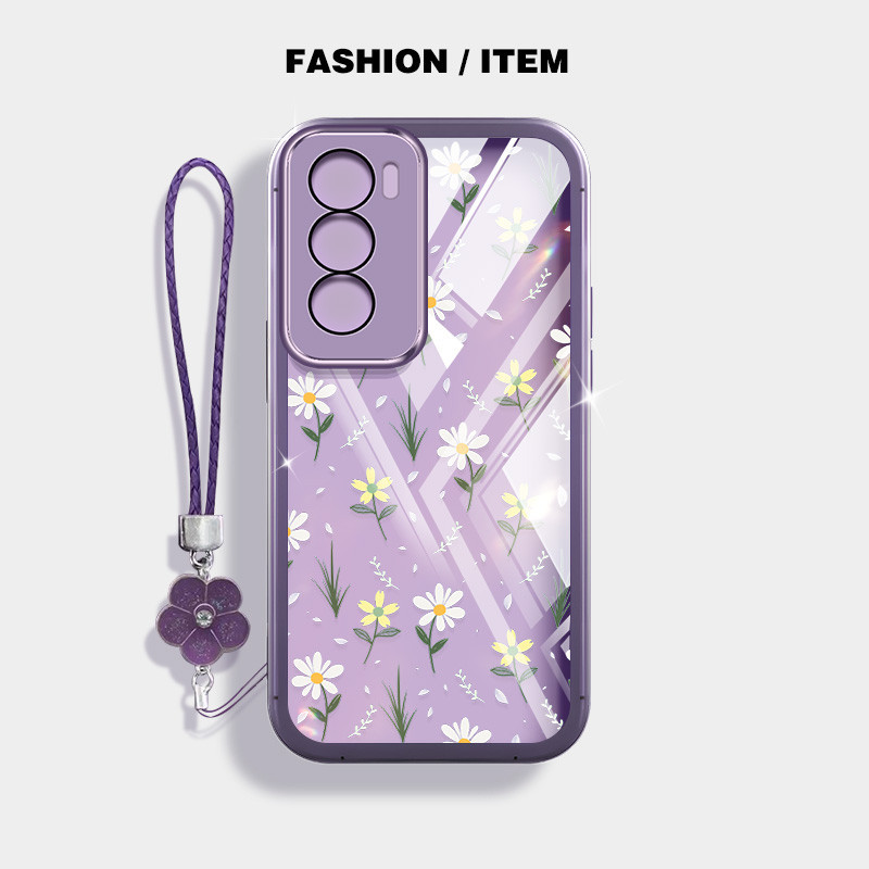 ดอกไม้สดขนาดเล็กกันกระแทกเคสโทรศัพท์สําหรับoppo Reno 12 5G Reno 12 F Reno12 Pro 5G 12Fปลอกโปร่งใสฝาครอบป้องกันด้วยเชือกแขวนดอกไม้