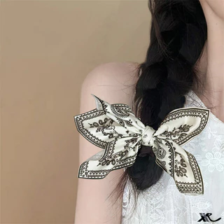 สาวหวานดอกไม้พิมพ์ Bowknot Hair Ties ริบบิ้น Scrunchies Headwear เครื่องประดับผม