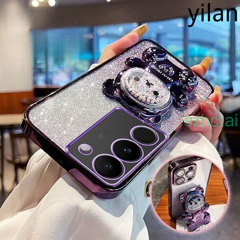เคส Vivo V29 5G V30 5G V29E V27 5G V27E V25 V25E V23 5G V21 5G V19 วงเล็บหมุน 360 °เคสโทรศัพท์บรรเทาความเครียดหมีลูกปัดสีสันสดใสขาตั้งพับได้เคส TPU แบบนุ่ม เคสโทรศัพท์ Vivo V29 5G V30 5G V29E V27 5G V27E V25 V25E V23 5G V21 5G V19