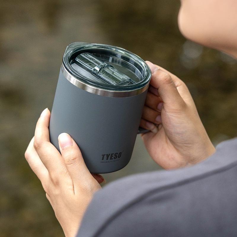TYESO MUGS แก้วกาแฟ สแตนเลส 304 ขนาด 400 มล. เก็บร้อนเย็นได้ มีหูจับ มีฝาปิด - รูปที่ 3