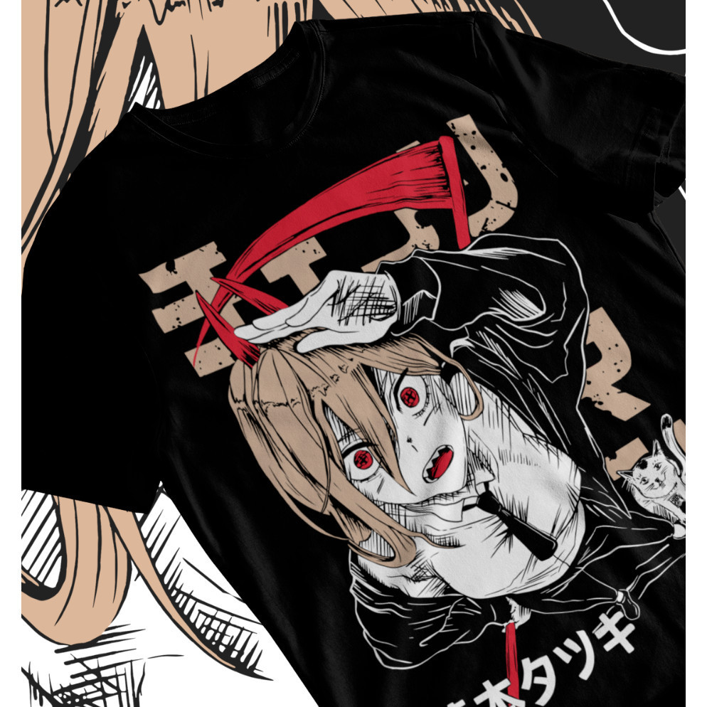 ใหม่ Chainsaw Man Power เสื้อยืดปีศาจอะนิเมะมังงะ Denji Power Soft Tees