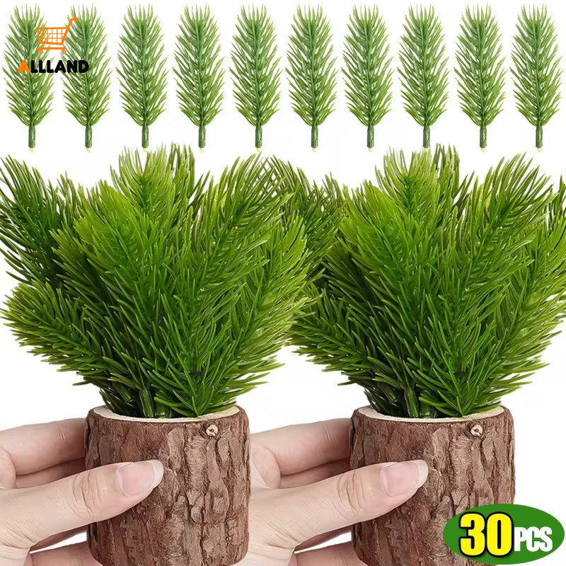 30/50pcs คริสต์มาสเข็มสนประดิษฐ์ - DIY Garland สาขาสนปลอมพืช-ประดิษฐ์สีเขียวใบดอกไม้บ้าน Xmas Party ตกแต่ง