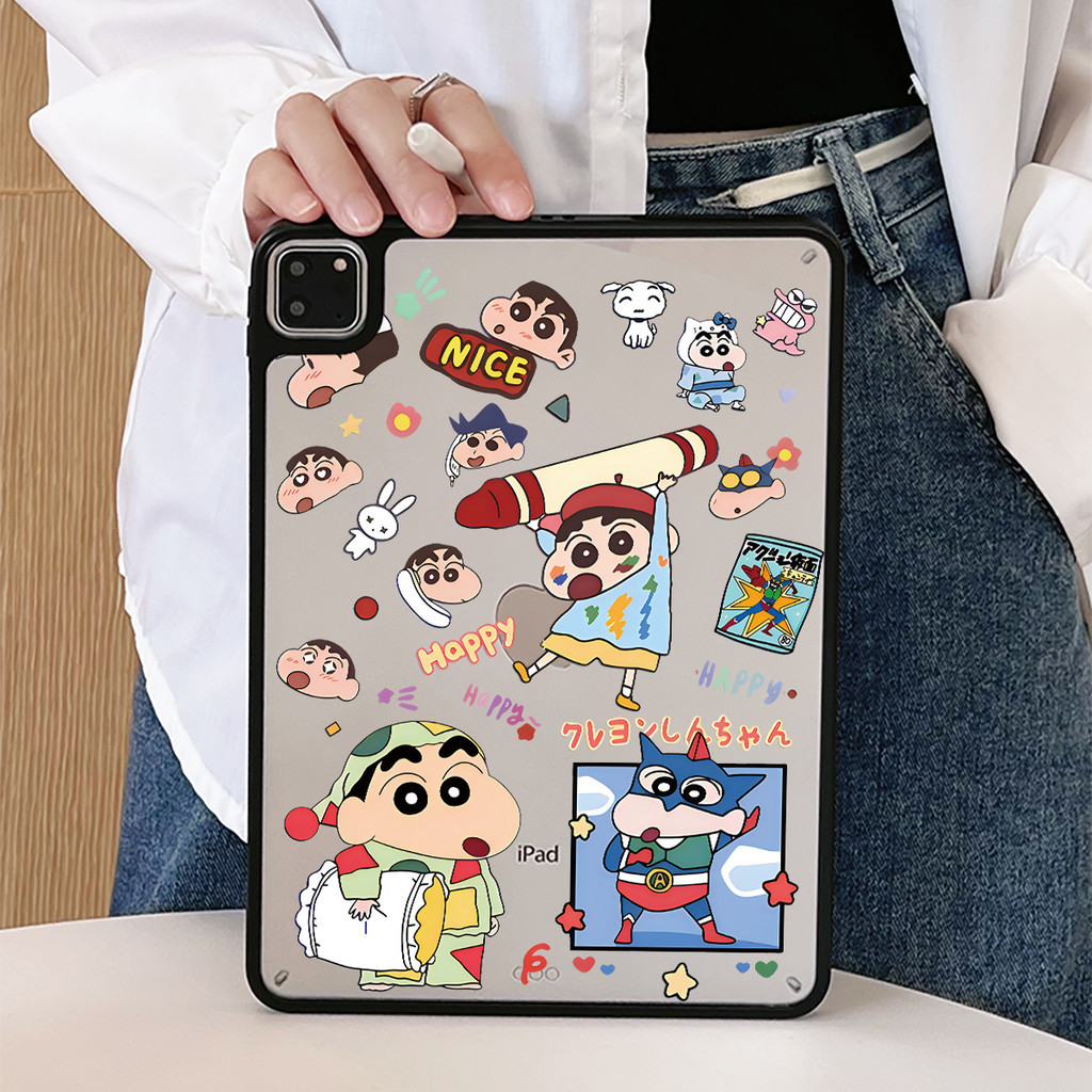 เคสเครยอนชินจัง iPad pro11 2022 2024 air4/5/6 เคส iPad ด้านหลังสีดําอะคริลิค gen7/8/9/10 air3 10.5 10.2 ฝาครอบ