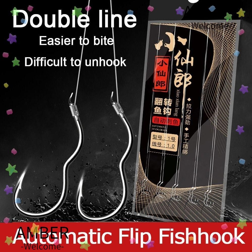 Amber 5 คู่/แพ็คอัตโนมัติ Flip Fishhook, Sharp Barbed Anti Slip เบ็ดตกปลาคู่, Creative High Carbon Steel Fishing Tackle ปลาคาร์พอุปกรณ์ตกปลา
