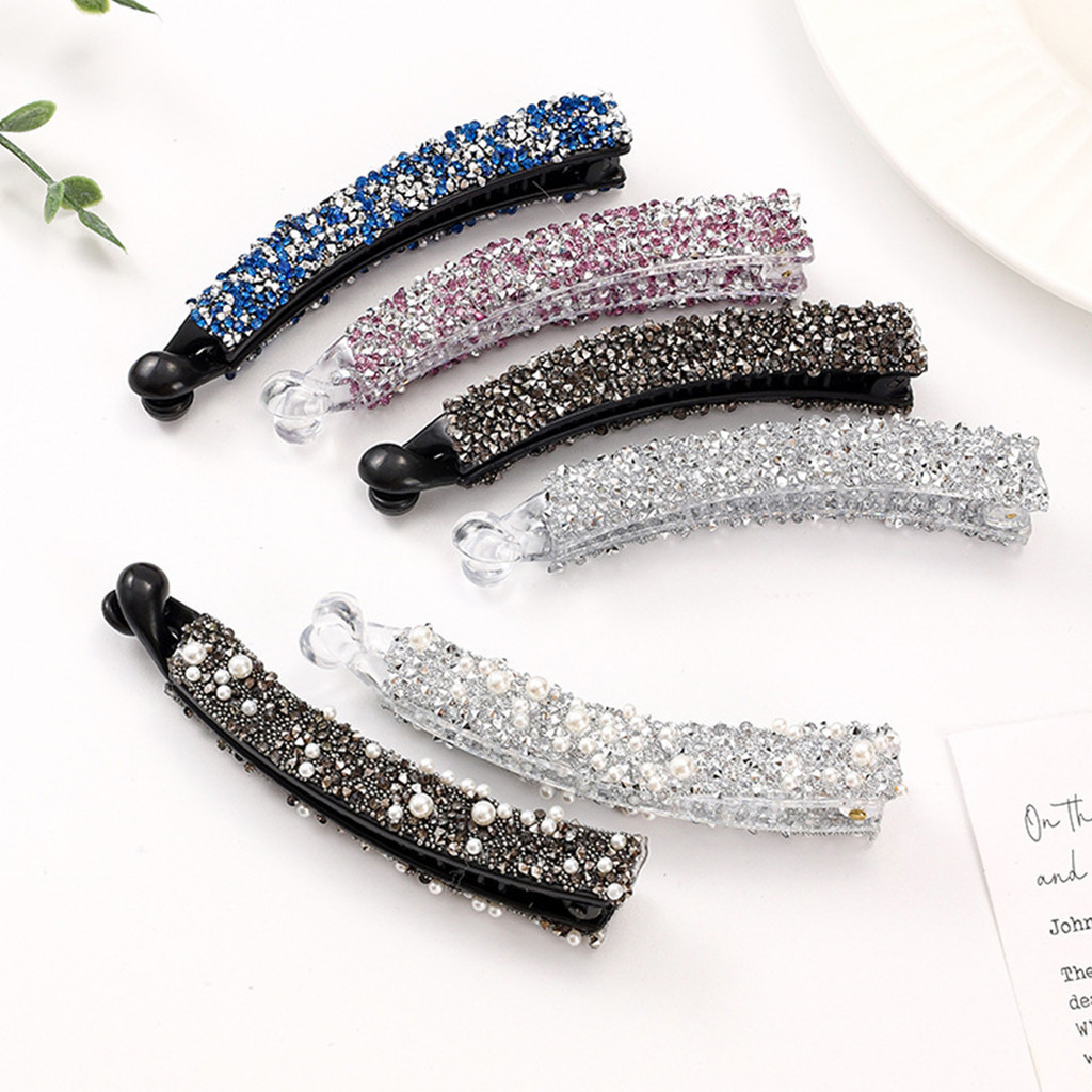 1 ชิ้นกิ๊บกล้วยผู้ถือผมหางม้า Rhinestone Hairpins คริสตัล Hairgrips Elegant