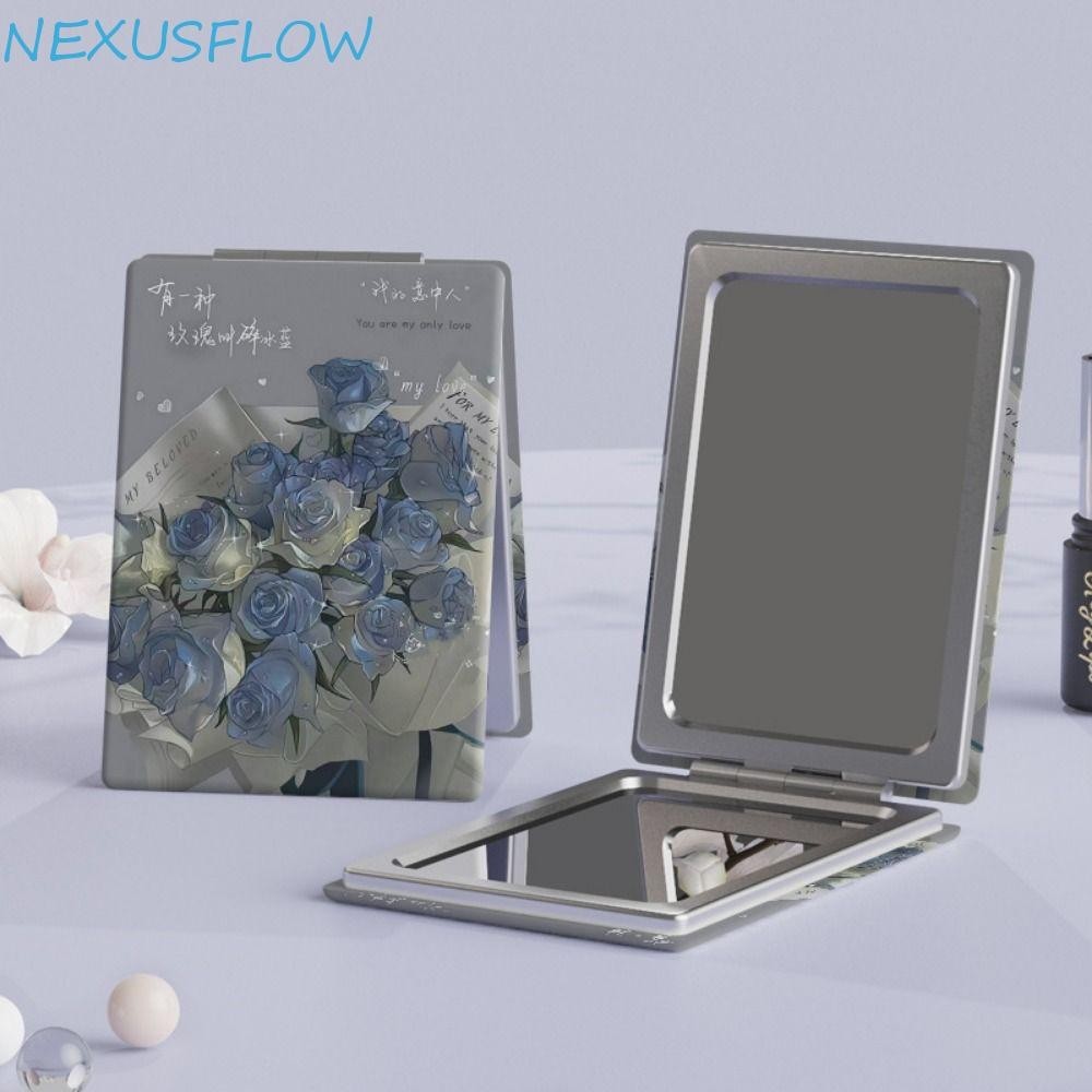 Nexusflow กระจกแต่งหน้าพับ, กระจกเครื่องสําอางแบบพับได้ความละเอียดสูง PU, กระจกสองด้านขนาดเล็กพับได้ทิวลิปสี่เหลี่ยมผืนผ้ากระจกพกพาเดินทาง