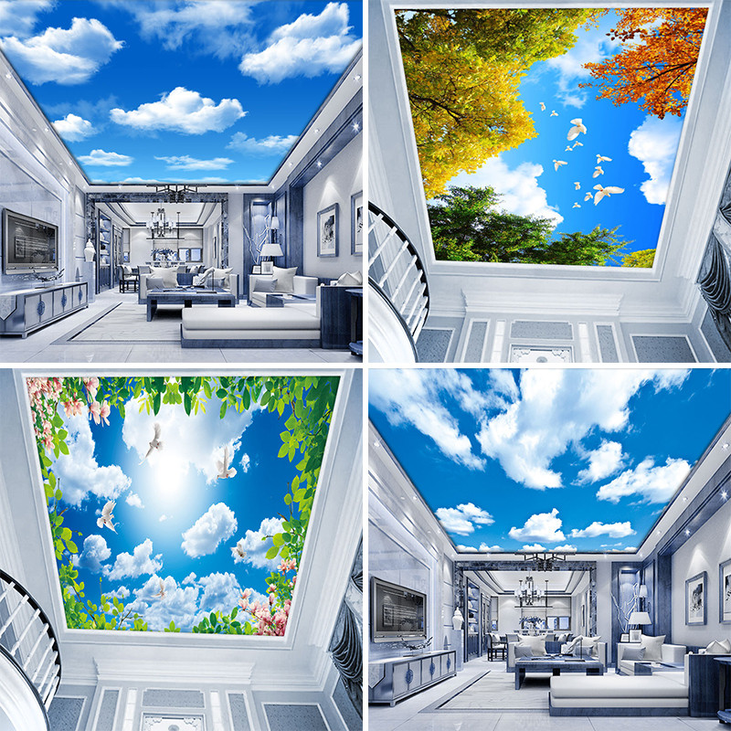 Blue Sky เมฆสีขาว Starry Sky เพดานวอลล์เปเปอร์สติกเกอร์ห้องนอนห้องนั่งเล่นตกแต่งบ้าน Self-กาวผนังกระดาษภาพจิตรกรรมฝาผนัง