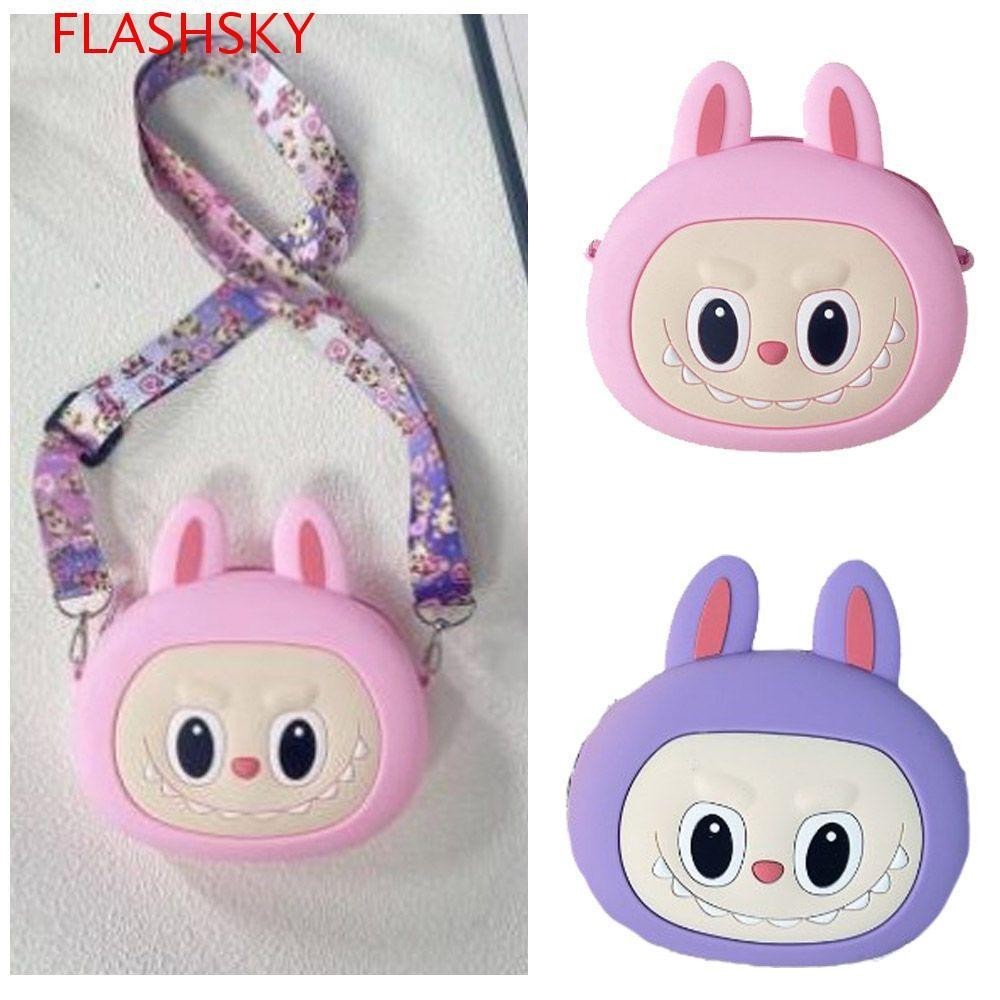 Flashsky Labubu กระเป๋าสะพายข้าง, กระเป๋าสะพายการ์ตูน กระเป๋าใส่เหรียญซิลิโคน, กระต่ายน้อยตลก สไตล์เกาหลี เปลี่ยนกระเป๋าเก็บของ Boy