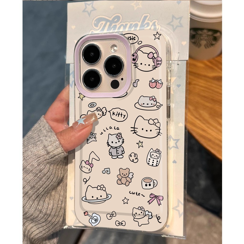 Ins น่ารักสีขาว Hello Kitty ตลกนุ่มโปร่งใส Anti-Fall เคสโทรศัพท์สําหรับ iPhone 16 Promax 15 Promax 12 13 Mini 14plus 11 Pro Max X XS XR XS Max 7 8 plus Se2020 6G 6Plus
