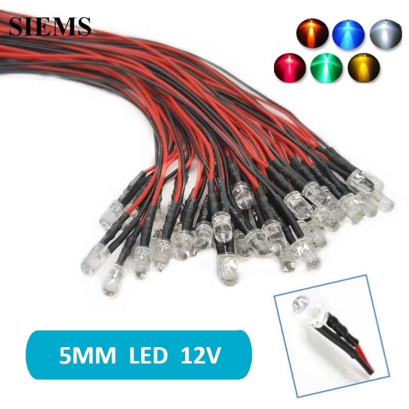 10 ชิ้น 5 มม.ไฟ LED โคมไฟ RGB LED ไดโอดโคมไฟ Prewired Emitting ไดโอดสําหรับตกแต่ง 12V 20 ซม.ลวด