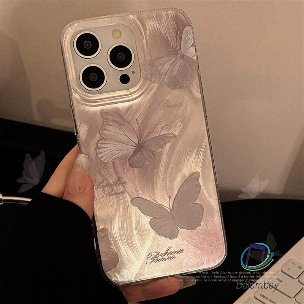 เคส For iPhone 11 15 12 pro 13 14 16 pro max 15 plus aesthetic ป้องกันกล้อง กันกระแทก แฟชั่นชั้นสูงสด สาวผีเสื้อ