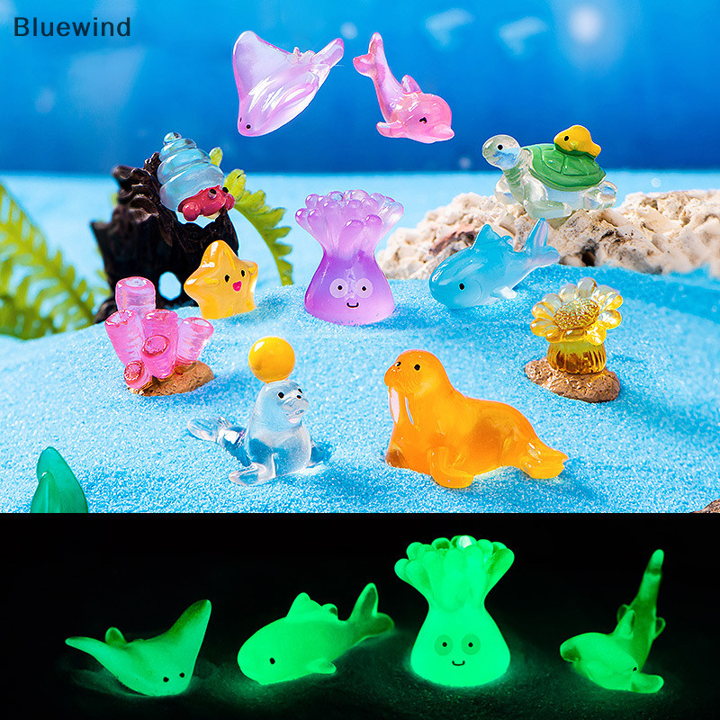 Bluewind Mini Luminous Marine สัตว์ Figurine การ์ตูน Dolphins Sea Lions เต่า Octopuses Corals Micro ภูมิทัศน์ปลาเครื่องประดับใหม่