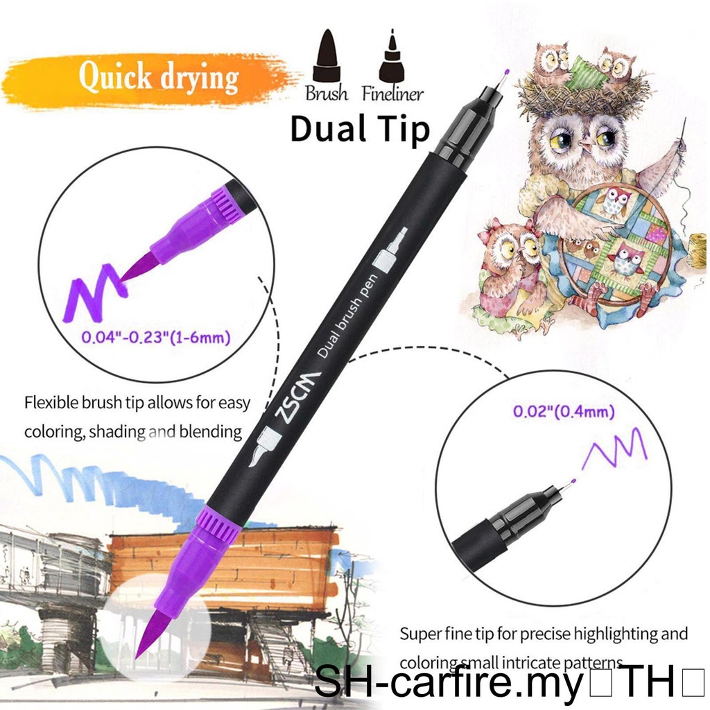 1/2/3 พรีเมี่ยม 12 สี Dual Tip แปรงปากกา Art Markers ชุด Fine Brush Tip ปากกาคู่