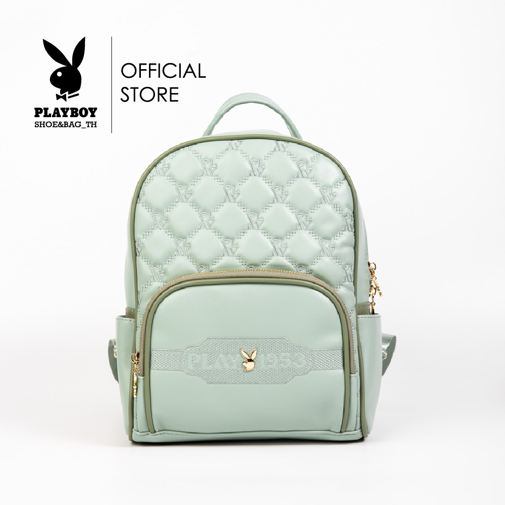 Playboy รุ่น Nifty Women's backpacks กระเป๋าเป้ผู้หญิง รหัส ST-B243PB569 ดีไซน์เย็บนวมลายPB มี 2 สี สีชมพูและสีเขียว